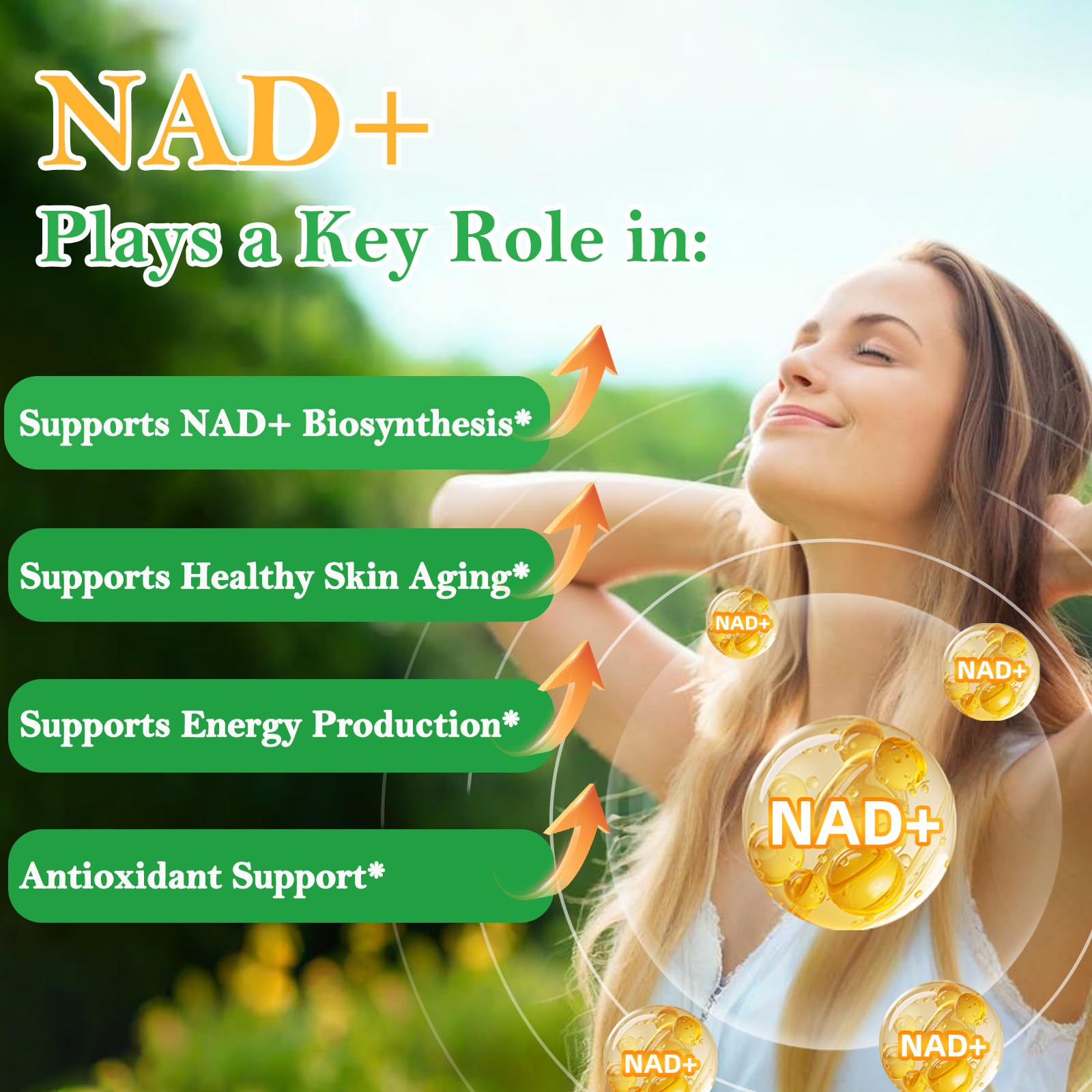 Nad Supplement for Healthy Aging | Energy| Antioxidant| Skin Health| Focus ,10-in-1 Formula with NR,Trans-Resveratrol,CoQ10,Astaxanthin,PQQ,TMG,Quercetin,Olive Fruit Nad+ for Women Men,60 Vegan Caps - Maple Wellness Supplements