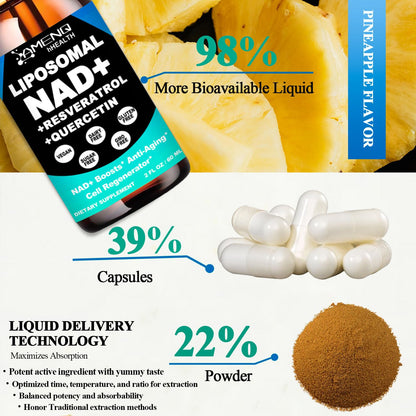 NAD Supplement, Liposomal NAD Nicotinamide Riboside Resveratrol 900mg Quercetion, TMG, Vitamin B3, High Potency NAD Plus Liquid Supplement for Cell Regenerator, Longevity, Energy, Anti-Aging, Focus - Maple Wellness Supplements