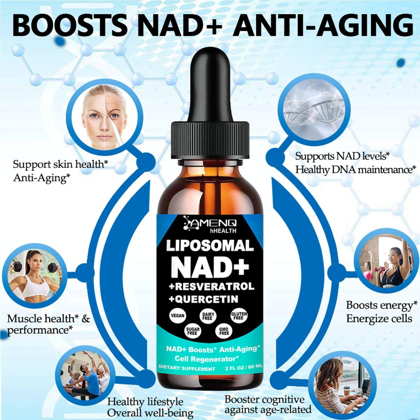 NAD Supplement, Liposomal NAD Nicotinamide Riboside Resveratrol 900mg Quercetion, TMG, Vitamin B3, High Potency NAD Plus Liquid Supplement for Cell Regenerator, Longevity, Energy, Anti-Aging, Focus - Maple Wellness Supplements