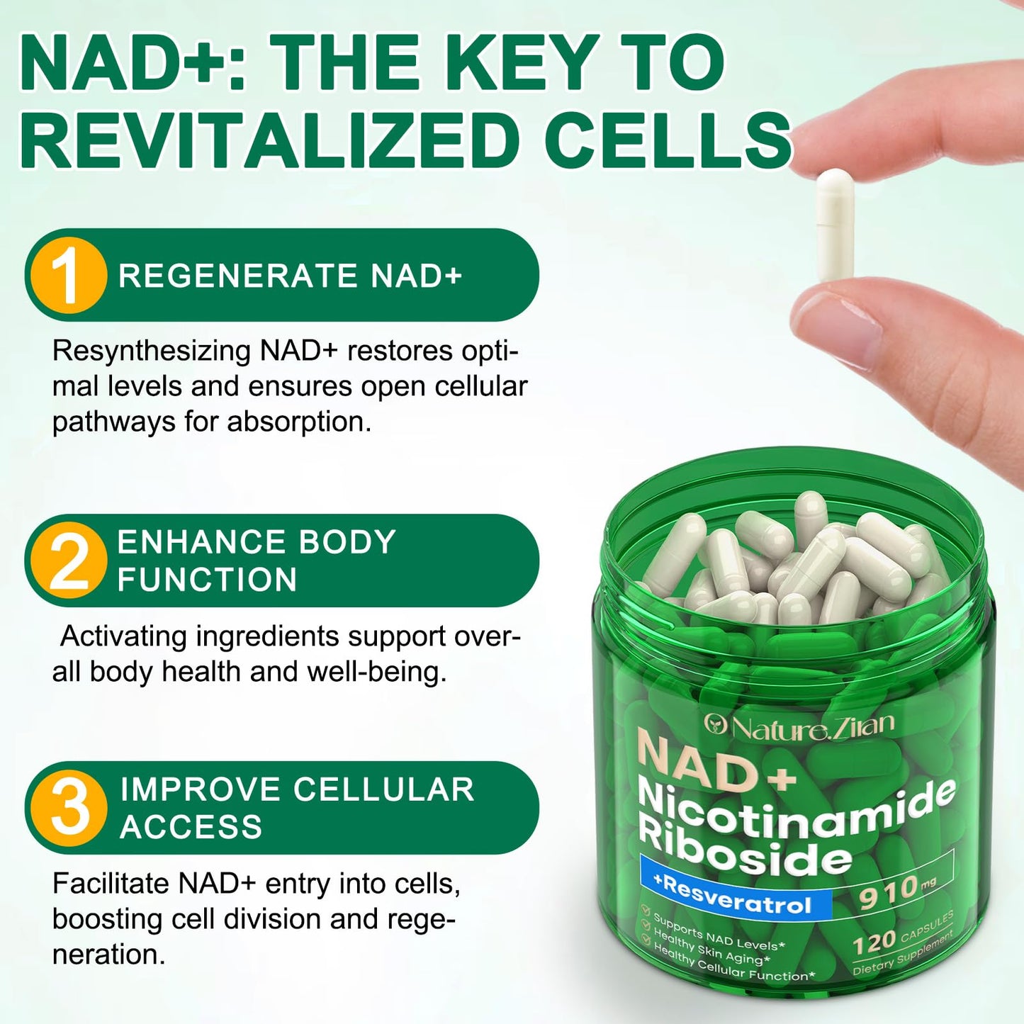 NAD Supplement - NAD+ Nicotinamide Riboside 910 Mg Supplement for Women & Men, Liposomal Nicotinamide Riboside with Resveratrol, for Focus, Boost - 120 Capsules (120 Count (Pack of 1)) - Maple Wellness Supplements