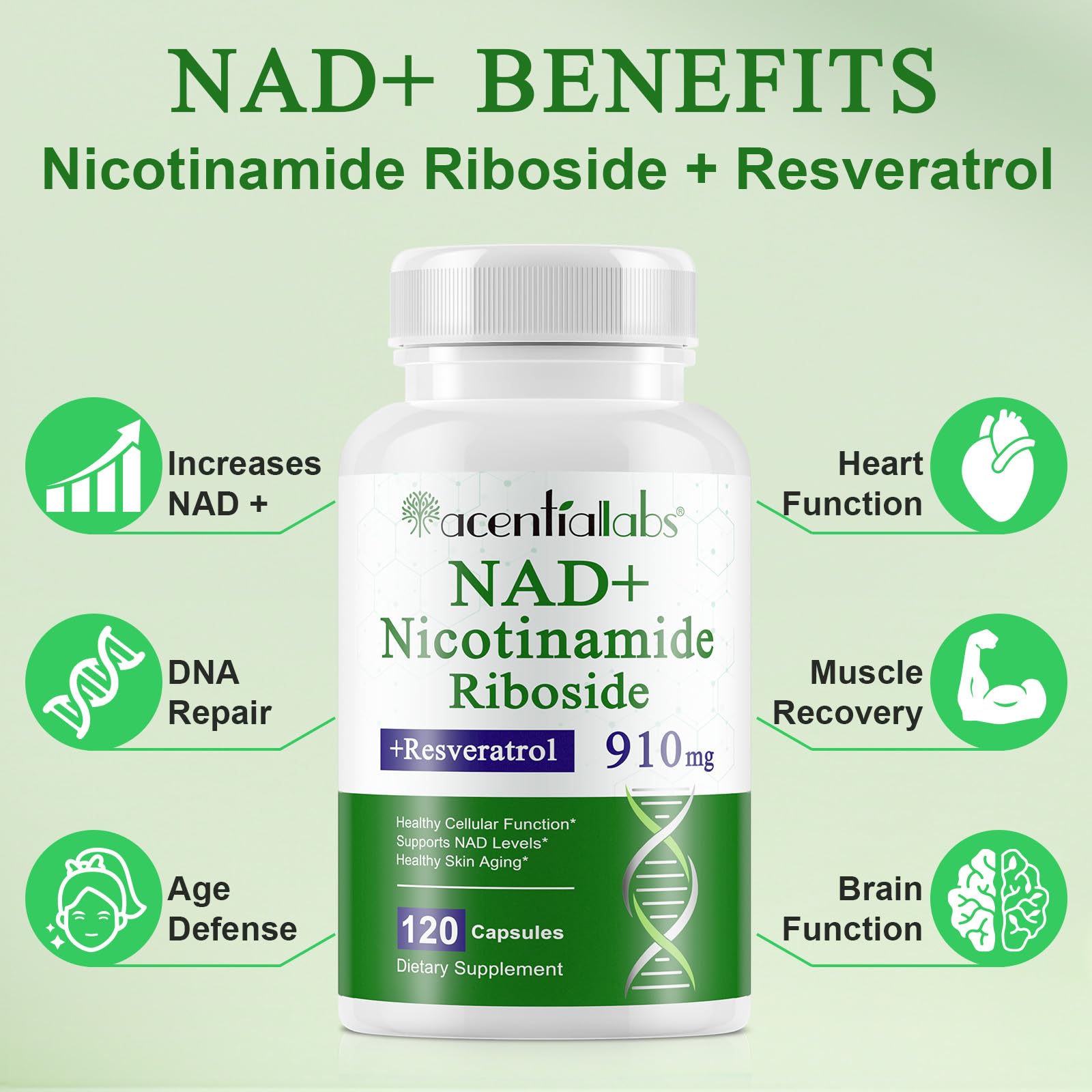 NAD Supplement, Nicotinamide Riboside, NAD 910MG Liposomal Supplements for Women & Men, NAD+ Supplement for Anti Aging and Cell Regeneration -120 Capsules - Maple Wellness Supplements