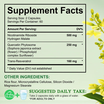 NAD Supplement, Nicotinamide Riboside, NAD 910MG Liposomal Supplements for Women & Men, NAD+ Supplement for Anti Aging and Cell Regeneration -120 Capsules - Maple Wellness Supplements