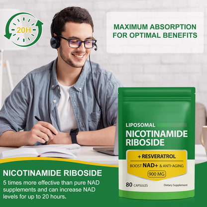 NAD Supplement with Nicotinamide Riboside - Resveratrol,Liposomal Nicotinamide Riboside,Quercetin - High Purity NAD Supplement for Anti-Aging, Focus, Energy 160 Capsules (2 Bag) - Maple Wellness Supplements