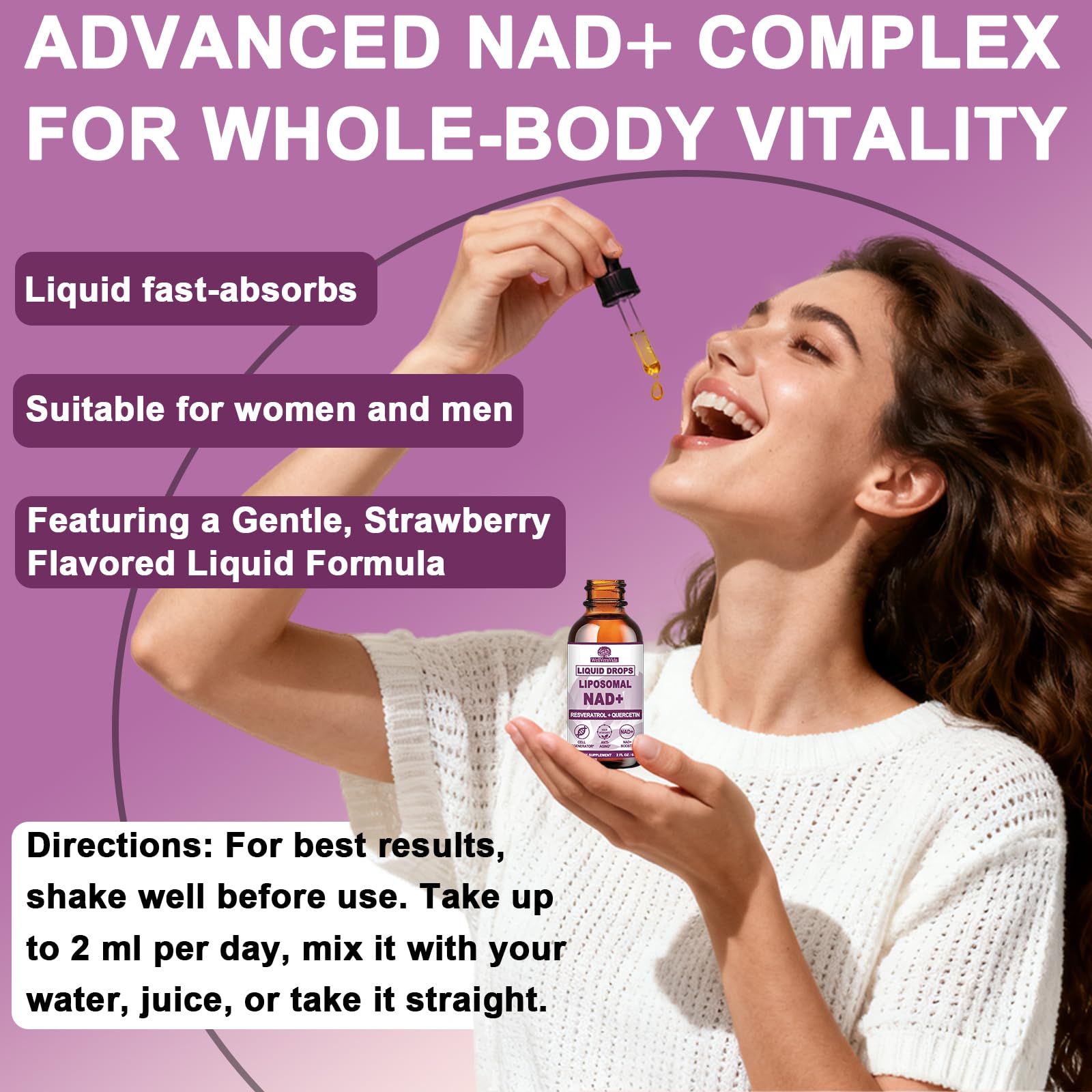 NAD+ Supplements for Men & Women, Extra Strength NMN Alternative Liposomal Nad⁺ Supplement with Resveratrol Quercetin for Cellular Energy & NAD+ Levels, Fast Absorption Liquid NAD Plus丨NON-GMO, 2Fl Oz - Maple Wellness Supplements