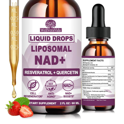 NAD+ Supplements for Men & Women, Extra Strength NMN Alternative Liposomal Nad⁺ Supplement with Resveratrol Quercetin for Cellular Energy & NAD+ Levels, Fast Absorption Liquid NAD Plus丨NON-GMO, 2Fl Oz - Maple Wellness Supplements