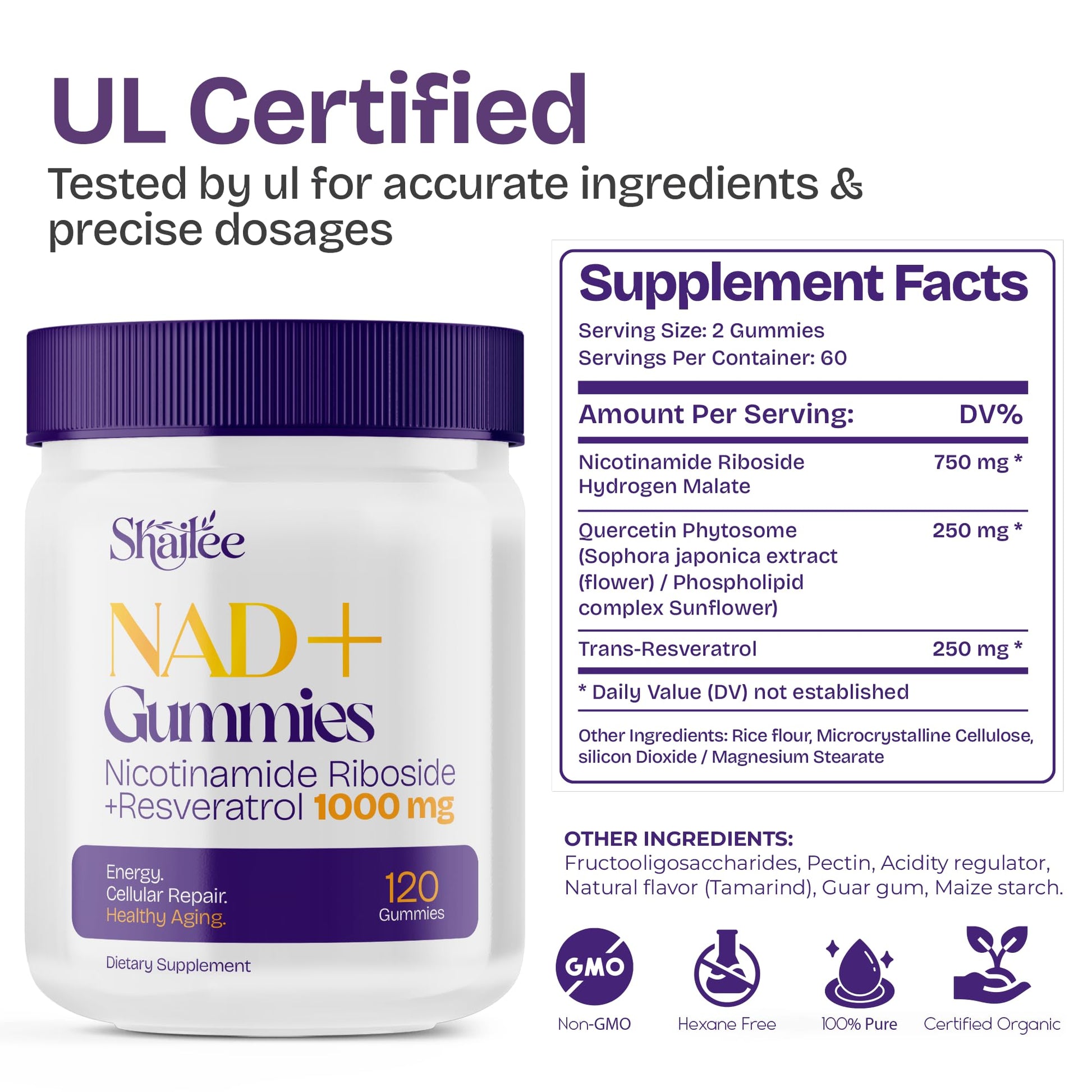 NAD Supplements for Women with Resveratrol, 1000mg Liposomal Nicotinamide Riboside with Quercetin, NMN Supplement Alternative Supports Cellular Energy & Repair, 120 NAD Gummies for Brain Boost - Maple Wellness Supplements