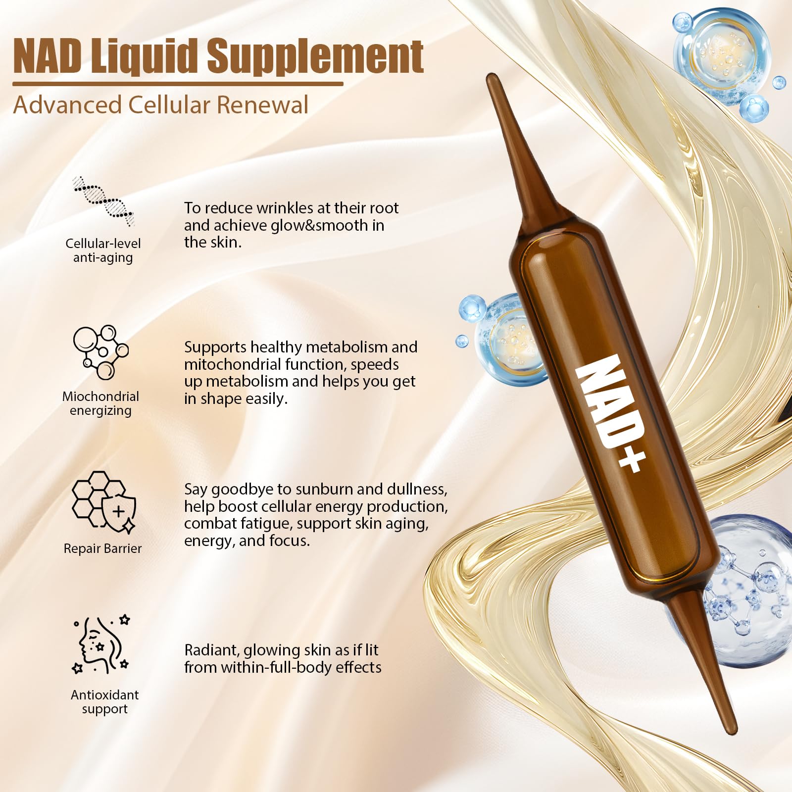 NAD+Advanced Cellular Renewal - 1200mg NAD+Liquid Supplements for Energy & Focus - 10 Vials (1) - Maple Wellness Supplements