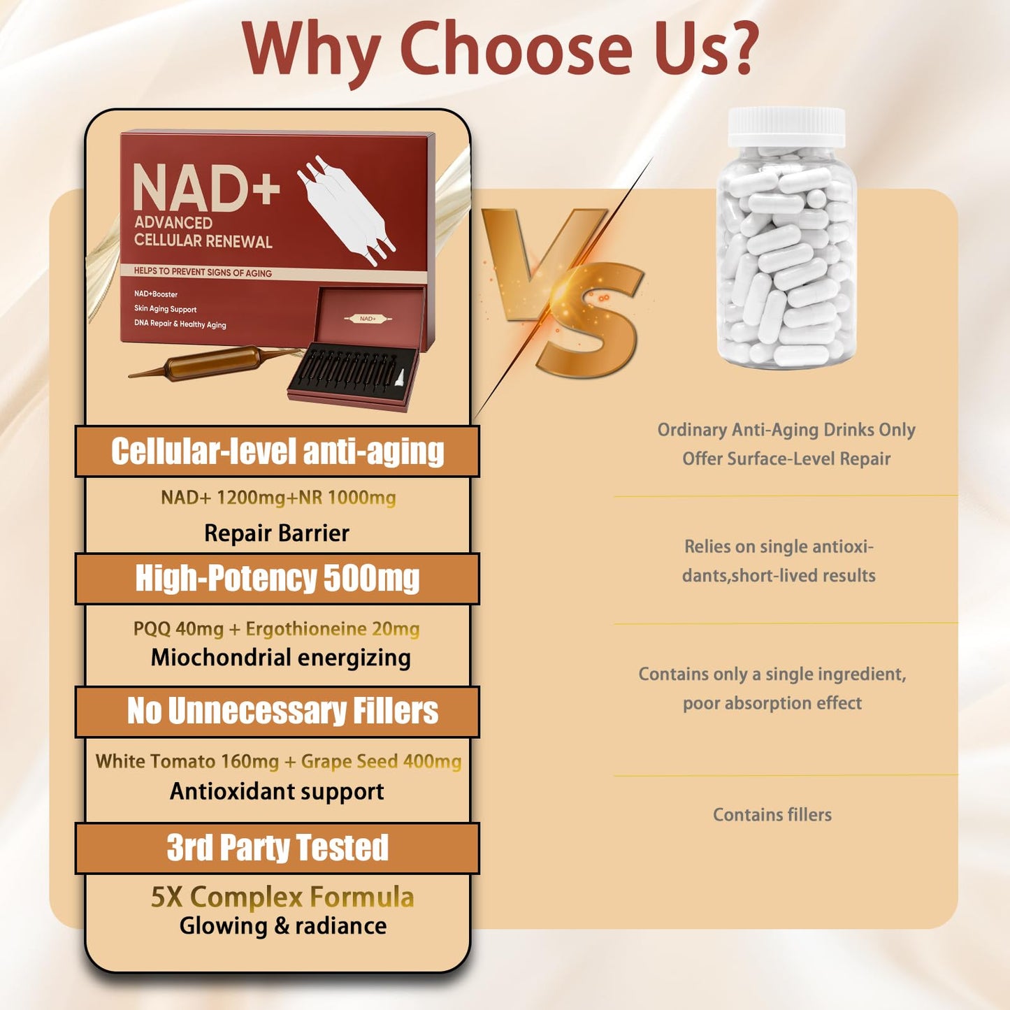NAD+Advanced Cellular Renewal - 1200mg NAD+Liquid Supplements for Energy & Focus - 10 Vials (1) - Maple Wellness Supplements