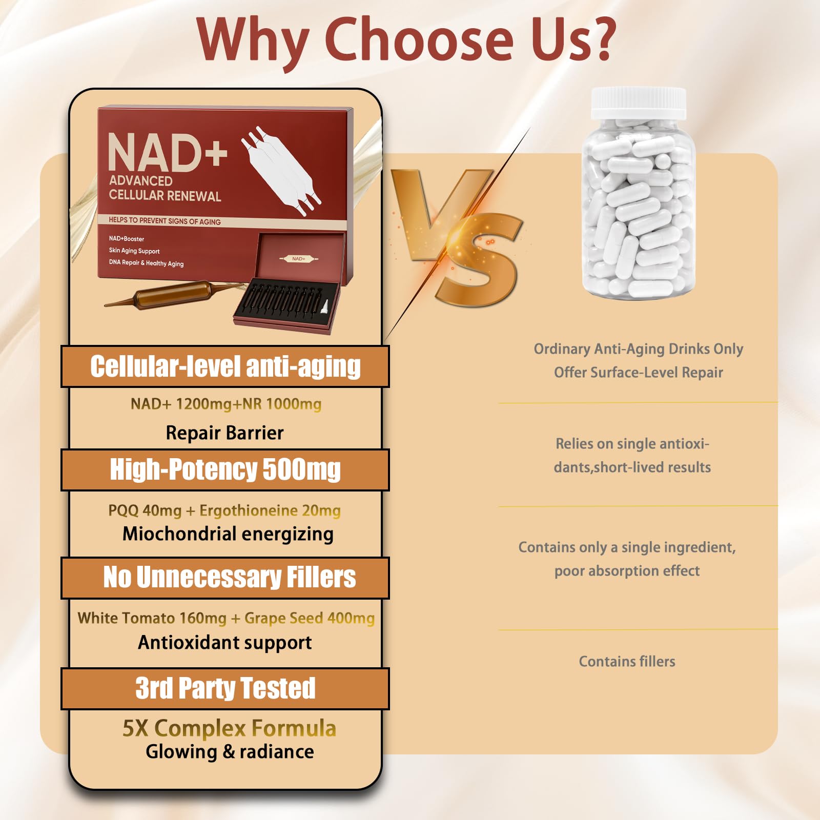 NAD+Advanced Cellular Renewal - 1200mg NAD+Liquid Supplements for Energy & Focus - 10 Vials (1) - Maple Wellness Supplements
