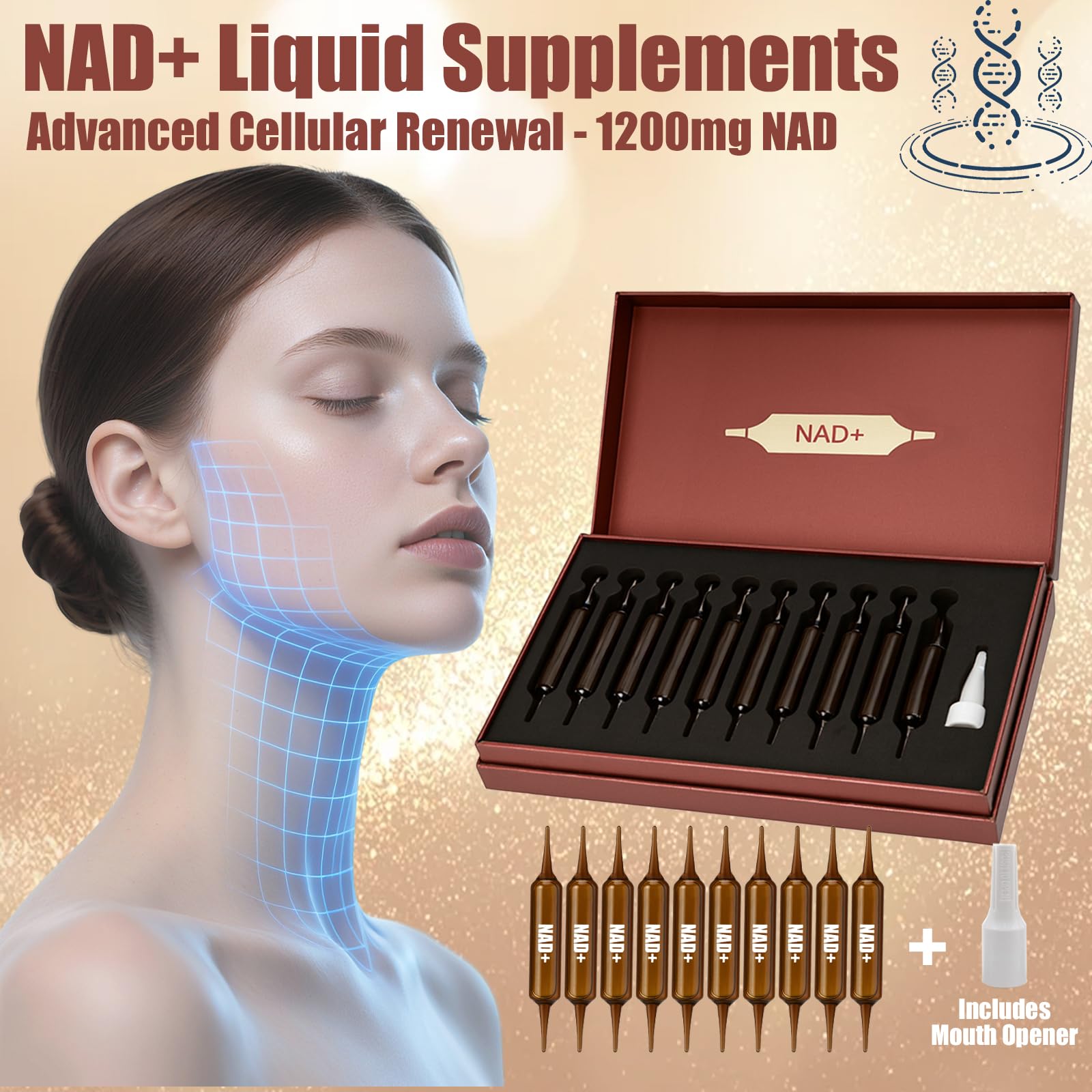 NAD+Advanced Cellular Renewal - 1200mg NAD+Liquid Supplements for Energy & Focus - 10 Vials (1) - Maple Wellness Supplements