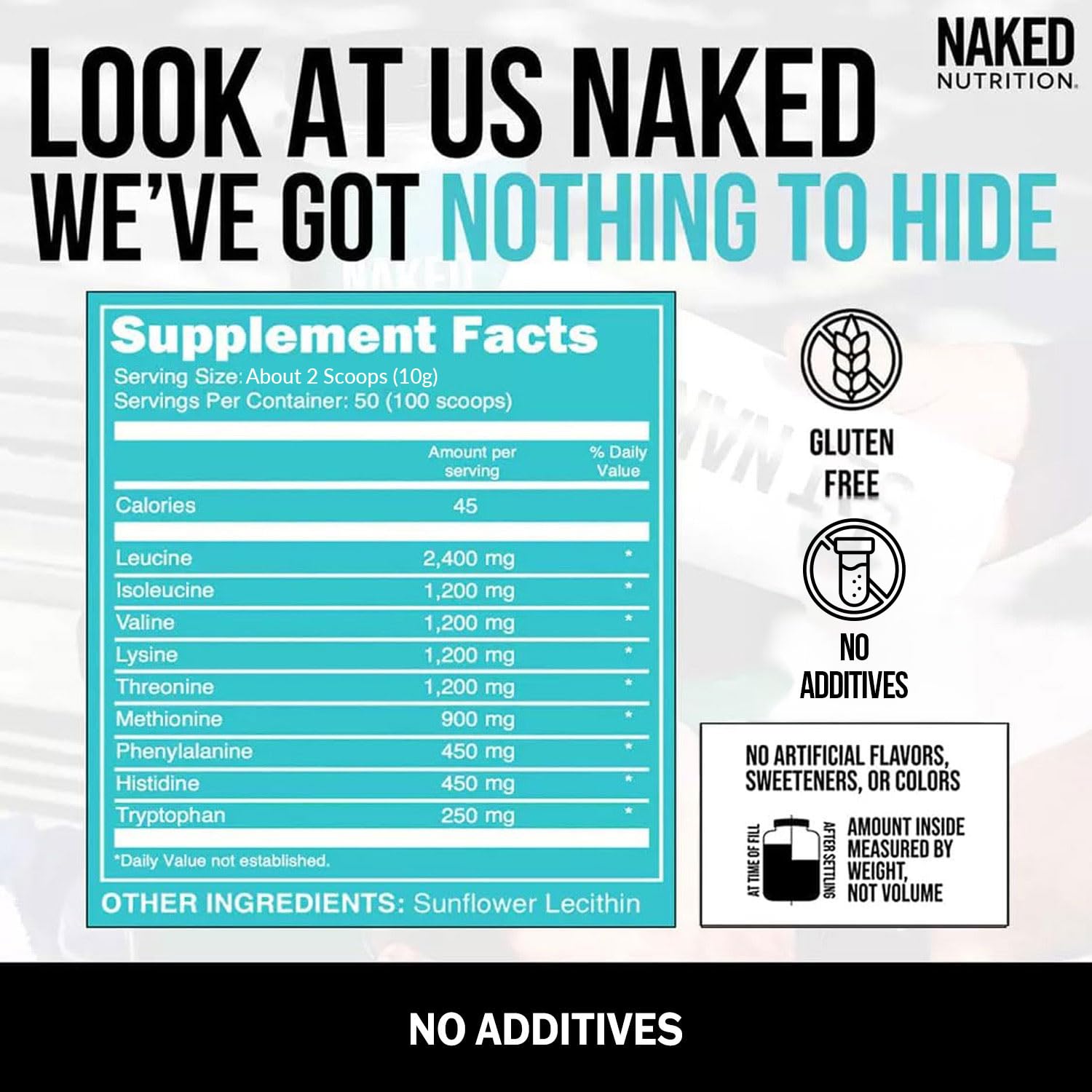 NAKED EAAs Amino Acids Powder - 50 Servings - Vegan Unflavored Essential Amino Acids 500 Grams - Instantized All Natural EAAs Powder Supplement - Maple Wellness Supplements