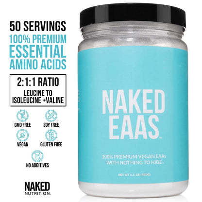 NAKED EAAs Amino Acids Powder - 50 Servings - Vegan Unflavored Essential Amino Acids 500 Grams - Instantized All Natural EAAs Powder Supplement - Maple Wellness Supplements