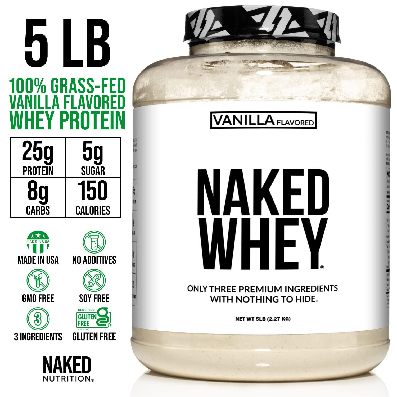 NAKED Nutrition Whey Vanilla Protein - All Natural Grass Fed Whey Protein Powder - Maple Wellness Supplements