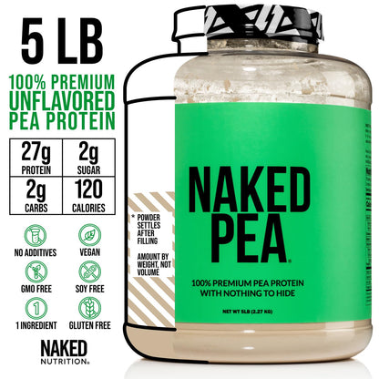 NAKED Pea - 5LB 100% Pea Protein Powder from North American Farms - Unflavored Vegan Pea Protein Isolate - NSF Certified, Plant Protein Powder, Easy to Digest - 76 Servings - Maple Wellness Supplements