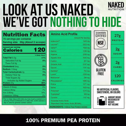 NAKED Pea - 5LB 100% Pea Protein Powder from North American Farms - Unflavored Vegan Pea Protein Isolate - NSF Certified, Plant Protein Powder, Easy to Digest - 76 Servings - Maple Wellness Supplements
