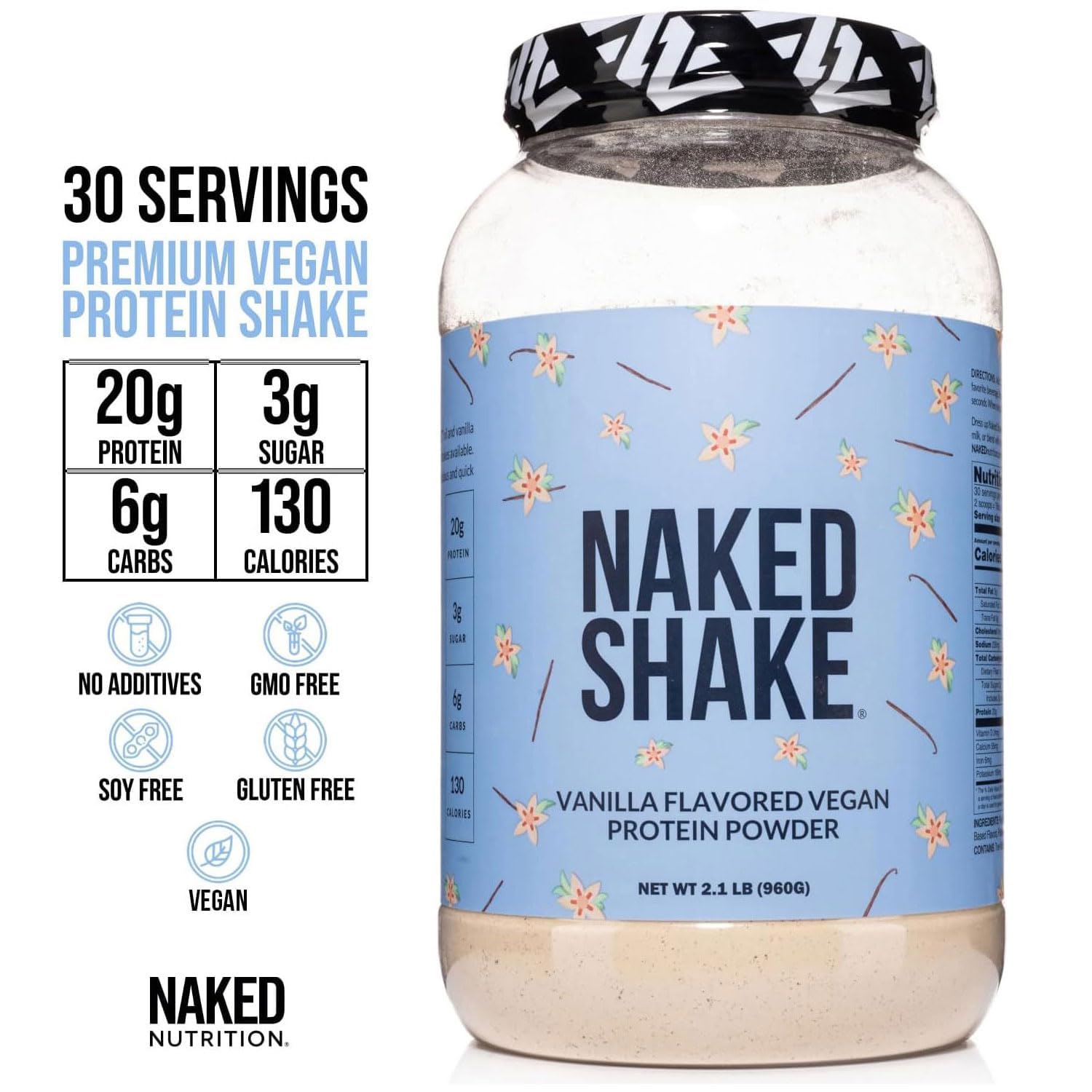 NAKED Shake - Vanilla Protein Powder - Plant Based Protein Shake with Mct Oil, NSF Certified, Gluten-Free, Soy-Free, No Gmos Or Artificial Sweeteners - 30 Servings - Maple Wellness Supplements