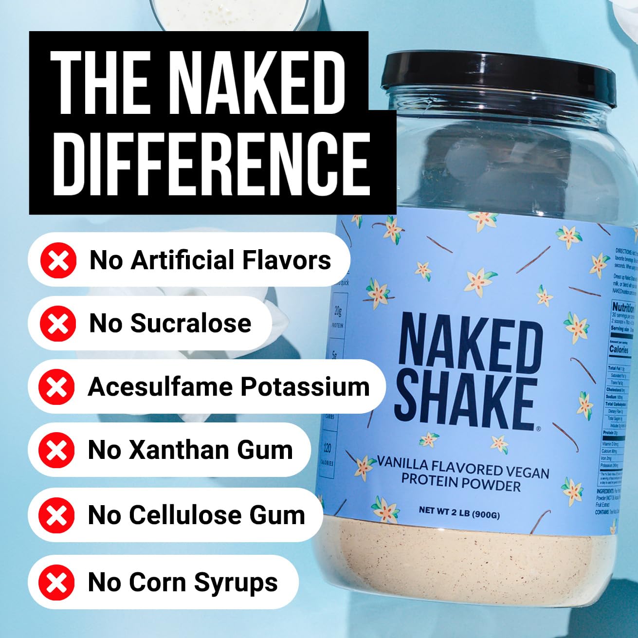 NAKED Shake - Vanilla Protein Powder - Plant Based Protein Shake with Mct Oil, NSF Certified, Gluten-Free, Soy-Free, No Gmos Or Artificial Sweeteners - 30 Servings - Maple Wellness Supplements