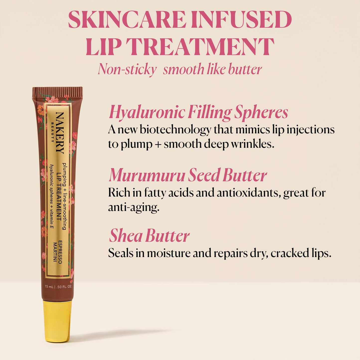 Nakery Plumping Lip Treatment for Dry Cracked Lips - Line Smoothing Lip Plumper for Women with Hyaluronic Acid Serum for Lips - Non Sticky Lip Gloss Plumper for Petal Soft Lips – Espresso Martini - Maple Wellness Supplements