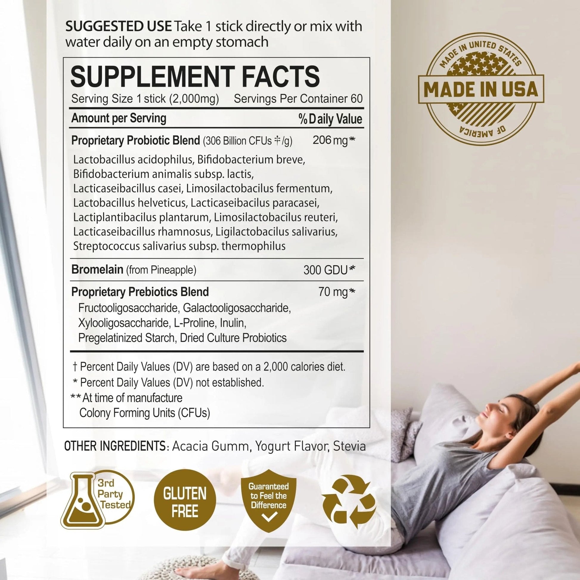 NANOWELL 12 Strains Probiotic 55 Billion CFU with Digestive Enzymes Powder - Immune Support, Gut Health, Probiotics, Prebiotics & Postbiotics - 60 Sticks, 60 Day Supply - Maple Wellness Supplements