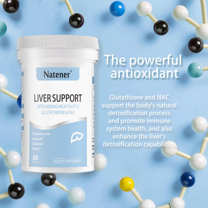 Natener Liver Support with 200mg Milk Thistle, 100mg Glutathione, 100mg NAC, 150mg Tumeric, Dandelion, Artichoke, Liver Cleanse Detox & Repair, Supports Energy*, Immunity & Liver Health*, 60 caps - Maple Wellness Supplements