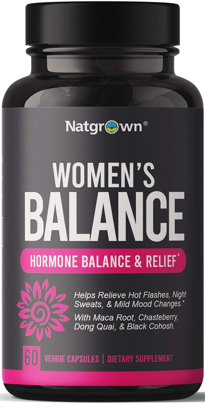 Natgrown Hormone Balance for Women PMS & Menopause Supplement for Fertility Hormonal & Menstrual Support, Helps Relief Hot Flashes - Maca Root, Vitex, Dong Quai & Black Cohosh Complex -Vegan Capsules - Maple Wellness Supplements