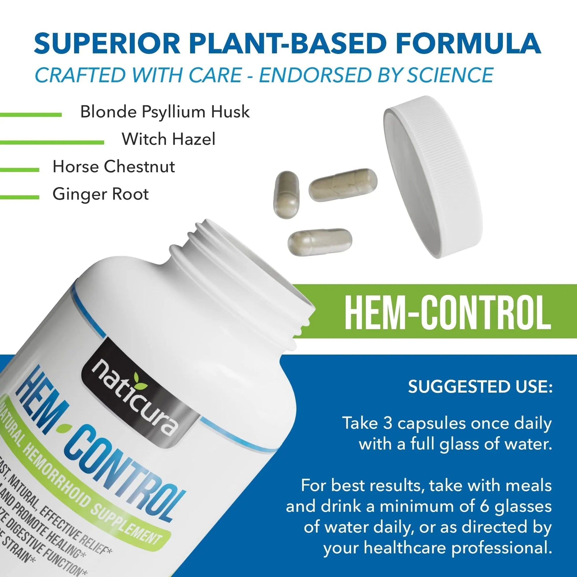 Naticura Hem-Control - Fast Effective Hemorrhoid Treatment Supplement - Powerful Formula to Promote Symptom Relief, Shrinking of Hemorrhoids, Ease Discomfort - 90 Vegan Capsules - Made in USA - Maple Wellness Supplements