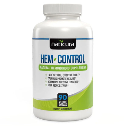 Naticura Hem-Control - Fast Effective Hemorrhoid Treatment Supplement - Powerful Formula to Promote Symptom Relief, Shrinking of Hemorrhoids, Ease Discomfort - 90 Vegan Capsules - Made in USA - Maple Wellness Supplements