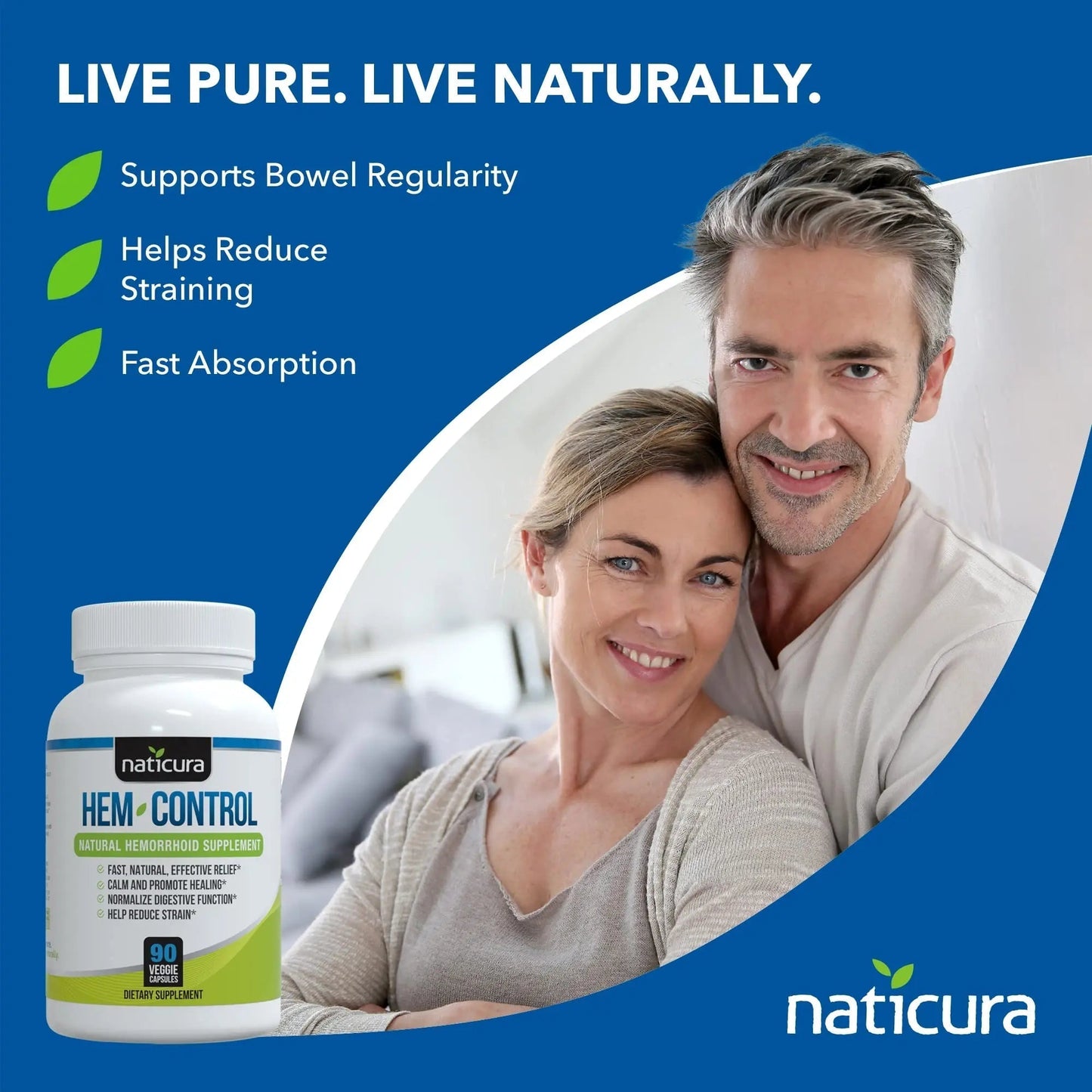 Naticura Hem-Control - Fast Effective Hemorrhoid Treatment Supplement - Powerful Formula to Promote Symptom Relief, Shrinking of Hemorrhoids, Ease Discomfort - 90 Vegan Capsules - Made in USA - Maple Wellness Supplements