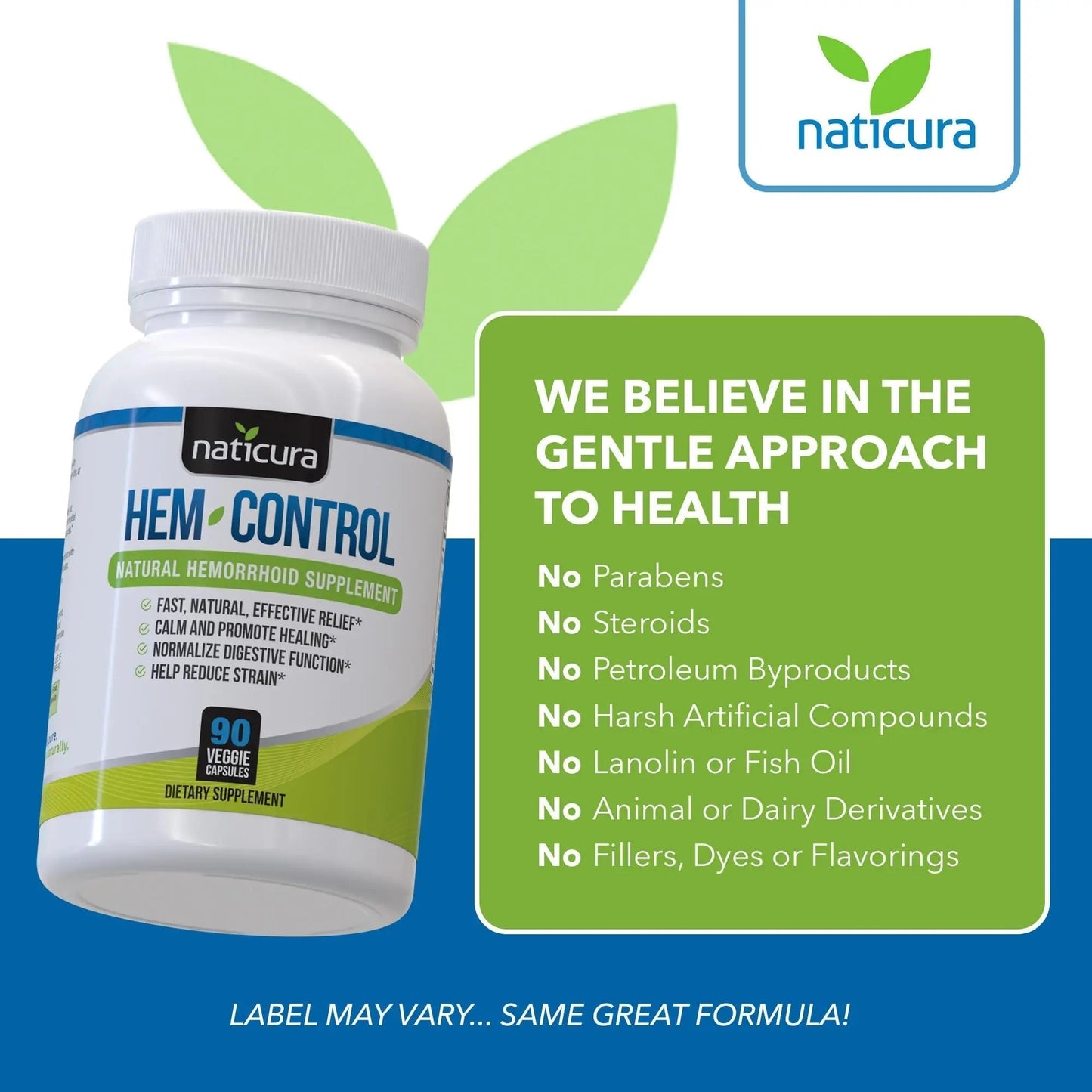 Naticura Hem-Control - Fast Effective Hemorrhoid Treatment Supplement - Powerful Formula to Promote Symptom Relief, Shrinking of Hemorrhoids, Ease Discomfort - 90 Vegan Capsules - Made in USA - Maple Wellness Supplements