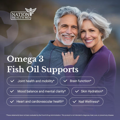 NATION HEALTH MD Omega-3 MD Fish Oil - Omega 3 Supplement for Women & Men - Wild-Caught & Burpless Fish Oil 3600 mg - with Omega3 Fatty Acid EPA 1300 mg + DHA 860 mg - 90 Softgels - Maple Wellness Supplements