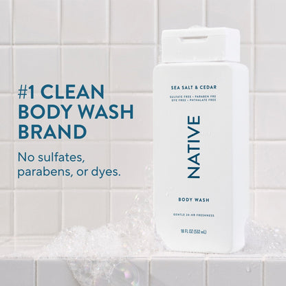 Native Body Wash Contains Naturally Derived Ingredients | For Women & Men, Sulfate, Paraben, & Dye Free Leaving Skin Soft and Hydrated | Sea Salt & Cedar 18 oz - Maple Wellness Supplements