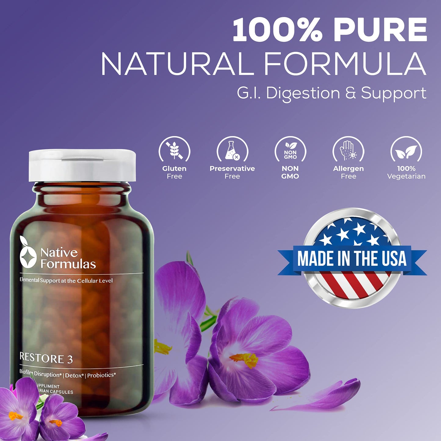 Native Formulas Restore 3 Proteolytic Enzyme & Spore Probiotic Blend Supplement - 60 Capsules - Advanced Biofilm Disruption Aid - Maple Wellness Supplements