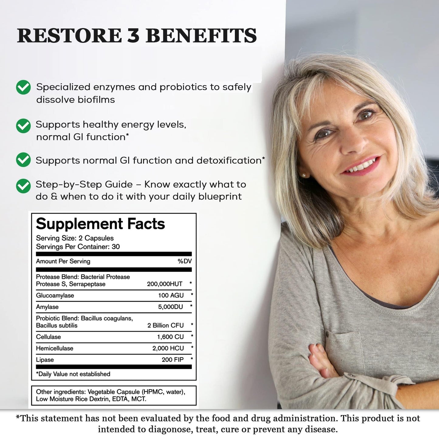 Native Formulas Restore 3 Proteolytic Enzyme & Spore Probiotic Blend Supplement - 60 Capsules - Advanced Biofilm Disruption Aid - Maple Wellness Supplements