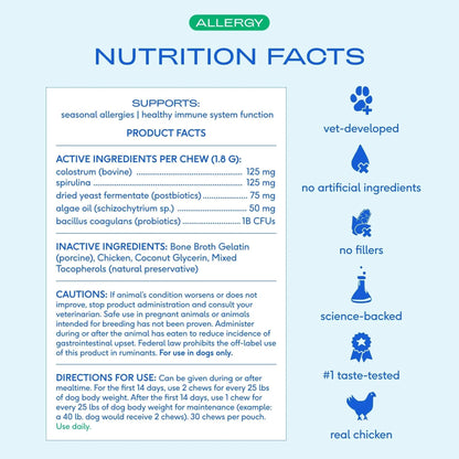 Native Pet Dog Allergy Chews - Dog Allergy Relief for Medium Breeds - Supports Seasonal Itch Relief, Healthy Immune Function & Reduces Sneezing - Colostrum, Spirulina, & Probiotics - 30 Days Supply - Maple Wellness Supplements