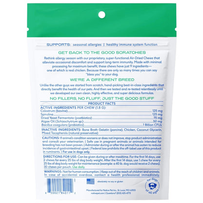 Native Pet Dog Allergy Chews - Dog Allergy Relief for Medium Breeds - Supports Seasonal Itch Relief, Healthy Immune Function & Reduces Sneezing - Colostrum, Spirulina, & Probiotics - 30 Days Supply - Maple Wellness Supplements