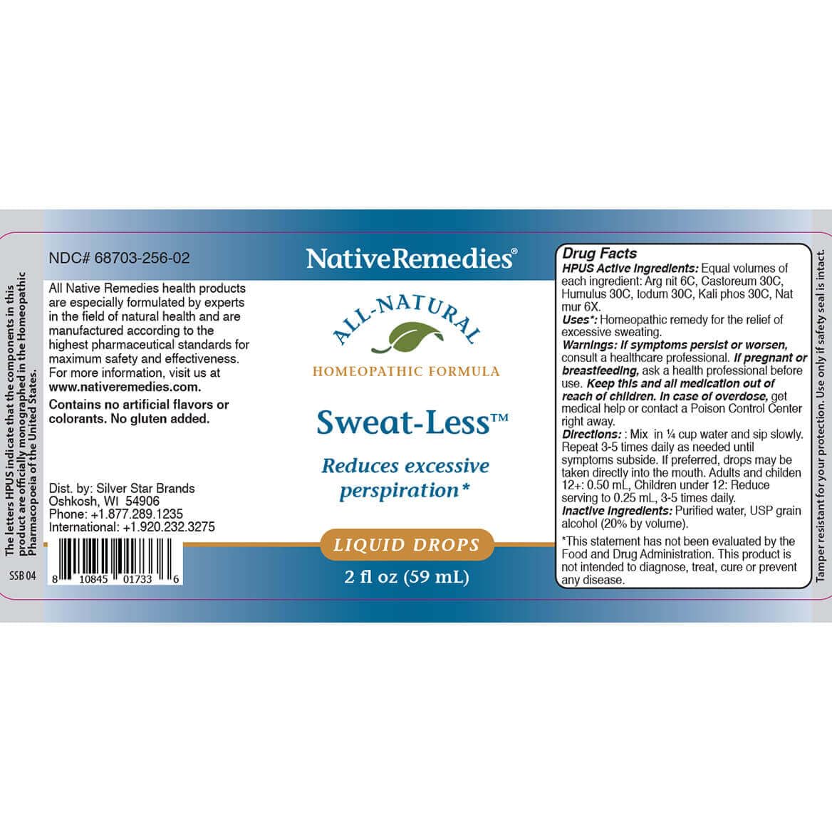 Native Remedies Sweat-Less - Natural Homeopathic Formula for Excessive Sweating, Perspiration and Clamminess - 59 mL - Maple Wellness Supplements