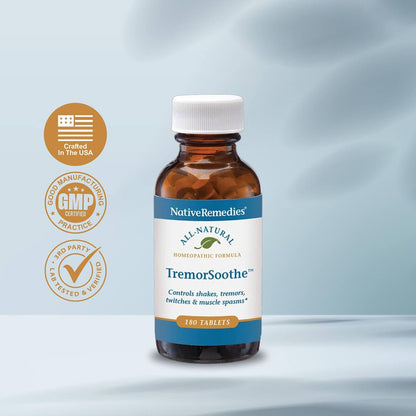 Native Remedies TremorSoothe - Natural Homeopathic Formula to Temporarily Control Shakes, Tremors, Muscle Spasms and Twitches -180 Tablets - Maple Wellness Supplements