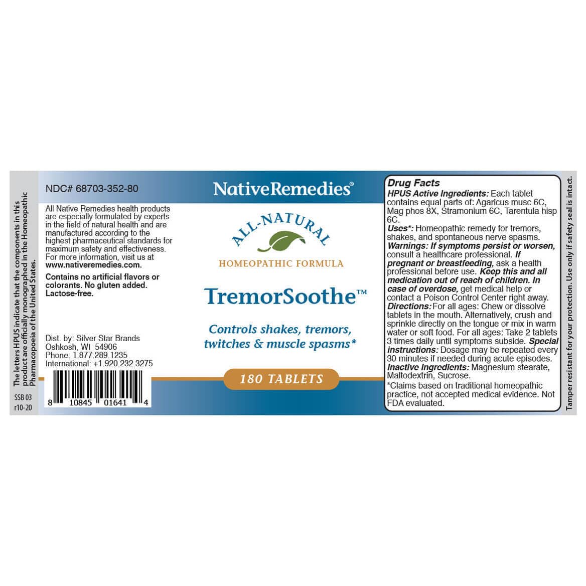 Native Remedies TremorSoothe - Natural Homeopathic Formula to Temporarily Control Shakes, Tremors, Muscle Spasms and Twitches -180 Tablets - Maple Wellness Supplements