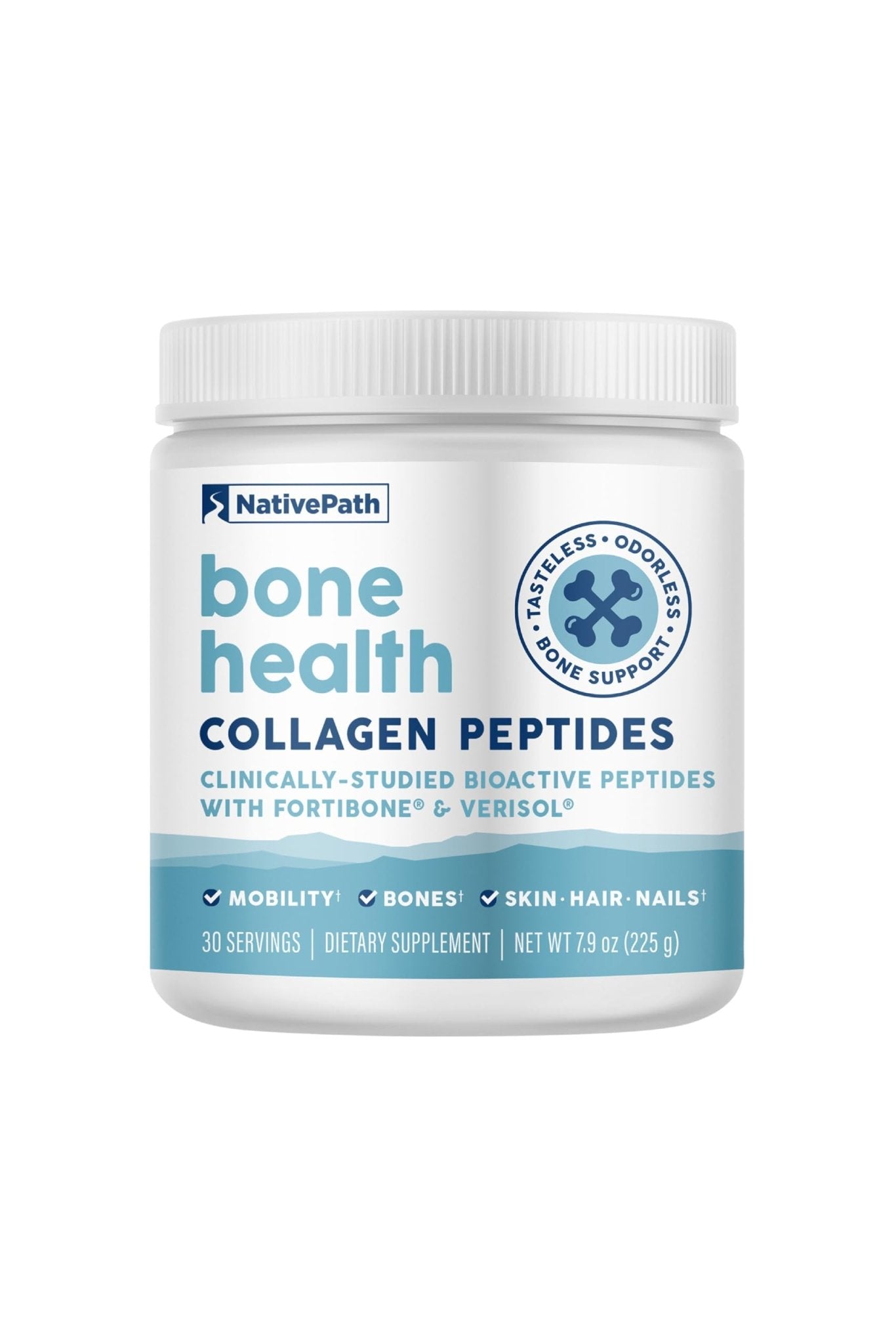 NativePath Bone Health Collagen Peptides, Type 1 & 3, with Fortibone and Verisol, 7.9 Ounce, 30 Servings - Maple Wellness Supplements
