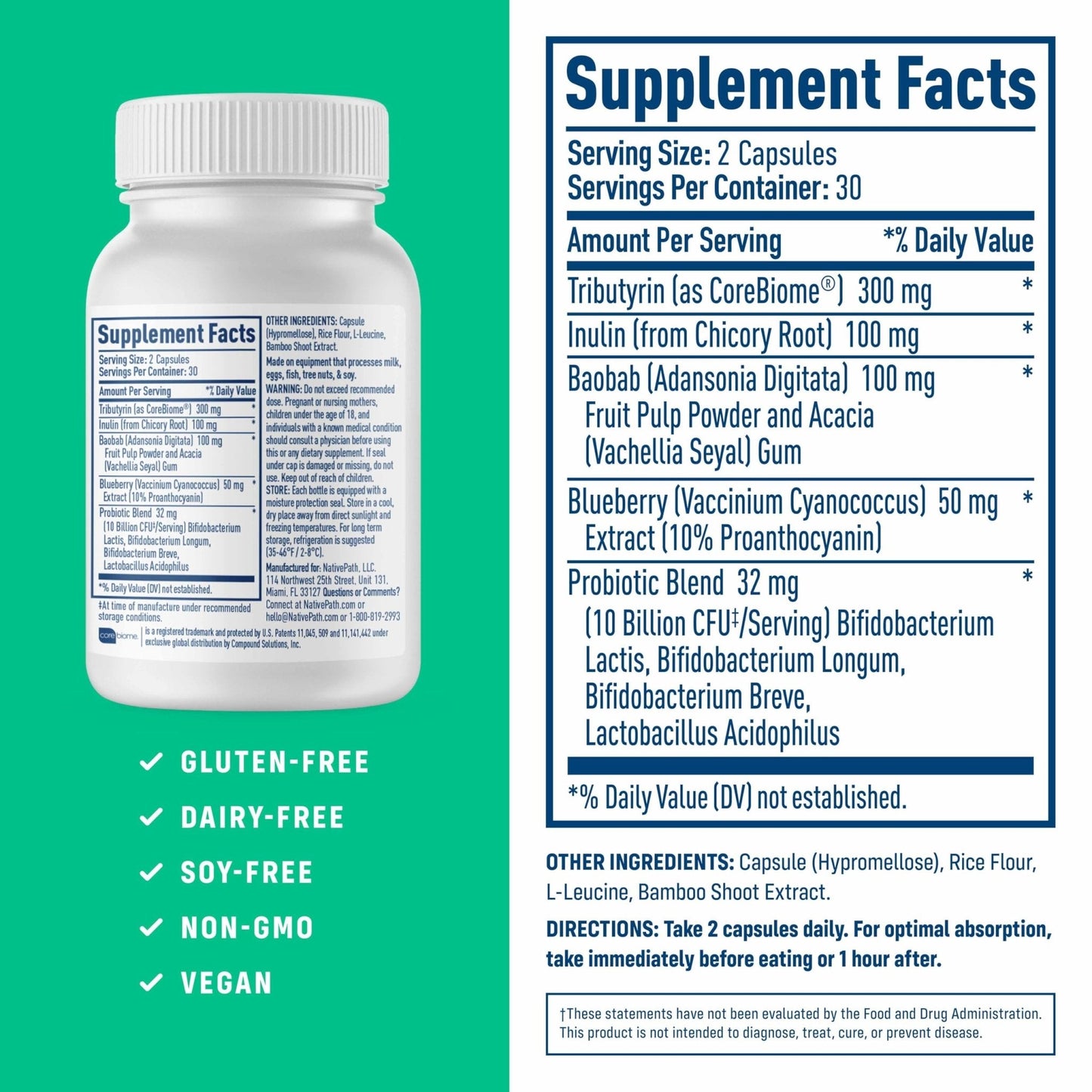 NativePath Complete Synbiotic - Pre, Pro & Postbiotic 3-in-1 for Gut Health & Digestive Support - 10 Billion CFU, 30 Servings - Maple Wellness Supplements