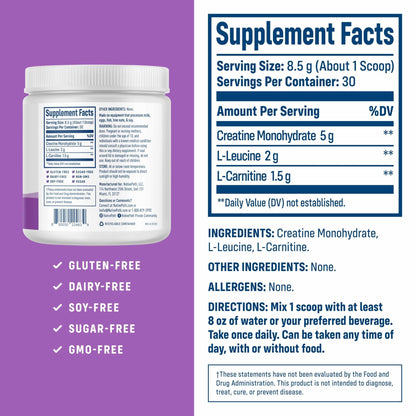 NativePath Creatine Monohydrate Powder with L-Leucine & L-Carnitine - Supports Muscle Health for Men & Women - 30 Servings - Maple Wellness Supplements