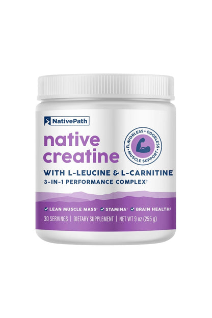 NativePath Creatine Monohydrate Powder with L-Leucine & L-Carnitine - Supports Muscle Health for Men & Women - 30 Servings - Maple Wellness Supplements
