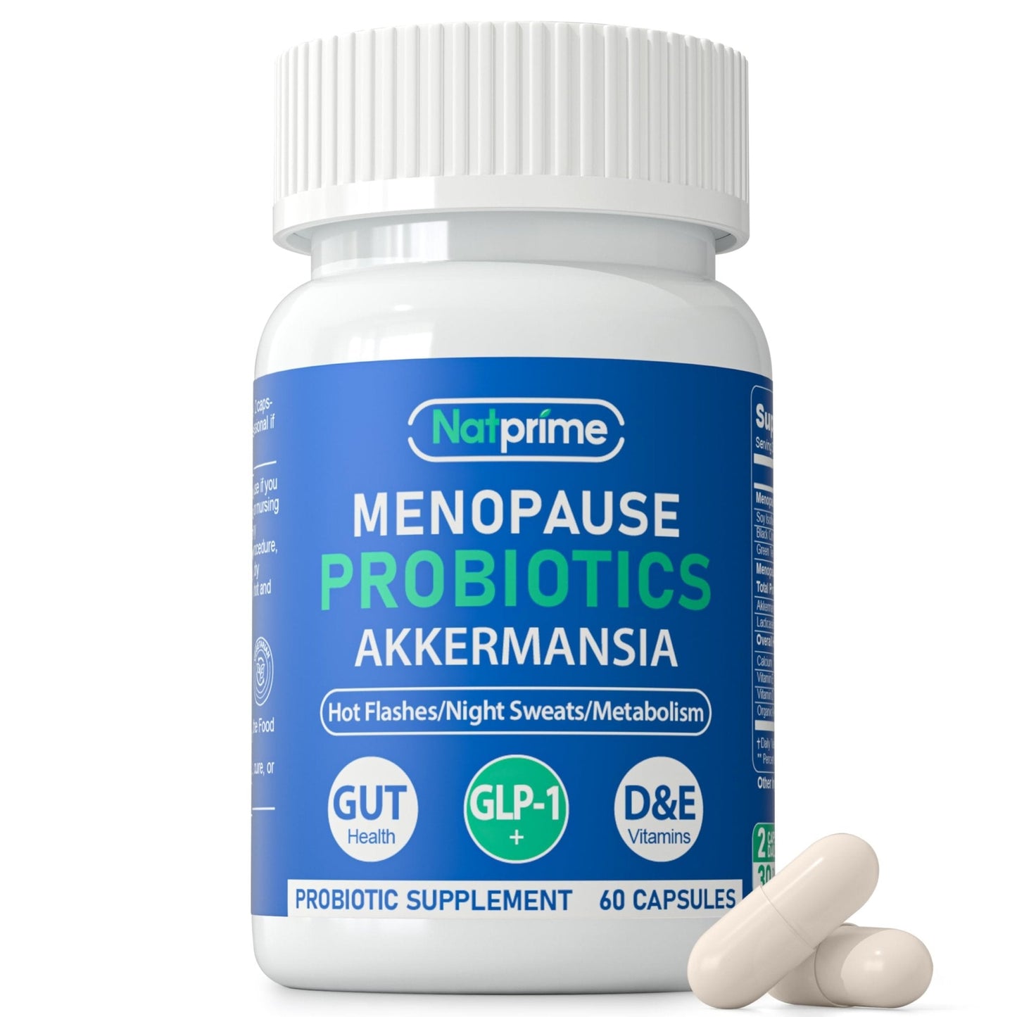Natprime Menopause Supplements for Women - 60 Billion CFU Akkermansia Probiotic for Hormonal Balance, Night Sweats, Hot Flashes Relief, Gut Health, Mood Support & URO Viginal probiotic - 60 Ct 30 Day - Maple Wellness Supplements