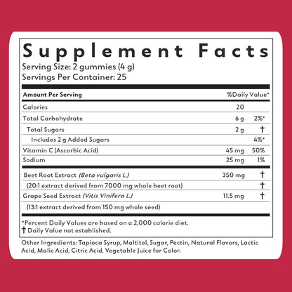 Natrava Beets+ Gummies - Premium Beet Root Powder, Grape Seed Extract and Vitamin C - Supports Healthy Blood Pressure and Heart Health - Low Sugar Nitric Oxide and Circulation Supplement - 50 Gummies - Maple Wellness Supplements