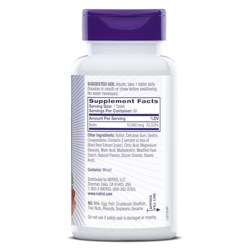Natrol Biotin 10000mcg, 4X Faster Dissolve Supplement for Healthy Hair, Skin and Nails for Those Low in Biotin, Plus Energy Metabolism Support - Maple Wellness Supplements