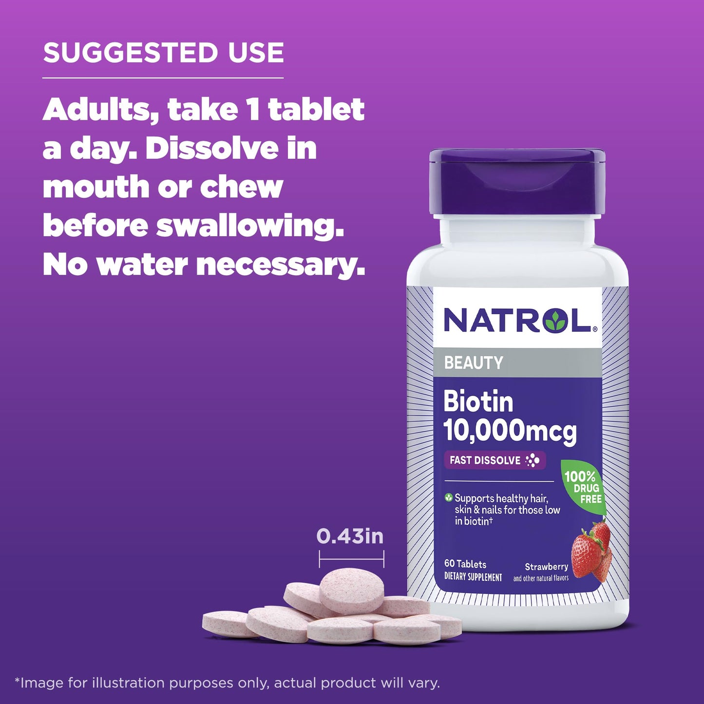 Natrol Biotin 10000mcg, 4X Faster Dissolve Supplement for Healthy Hair, Skin and Nails for Those Low in Biotin, Plus Energy Metabolism Support - Maple Wellness Supplements