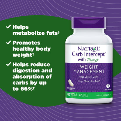 Natrol Carb Intercept Capsules with White Kidney Bean Extract - Controls Carbs, Metabolize - Maple Wellness Supplements