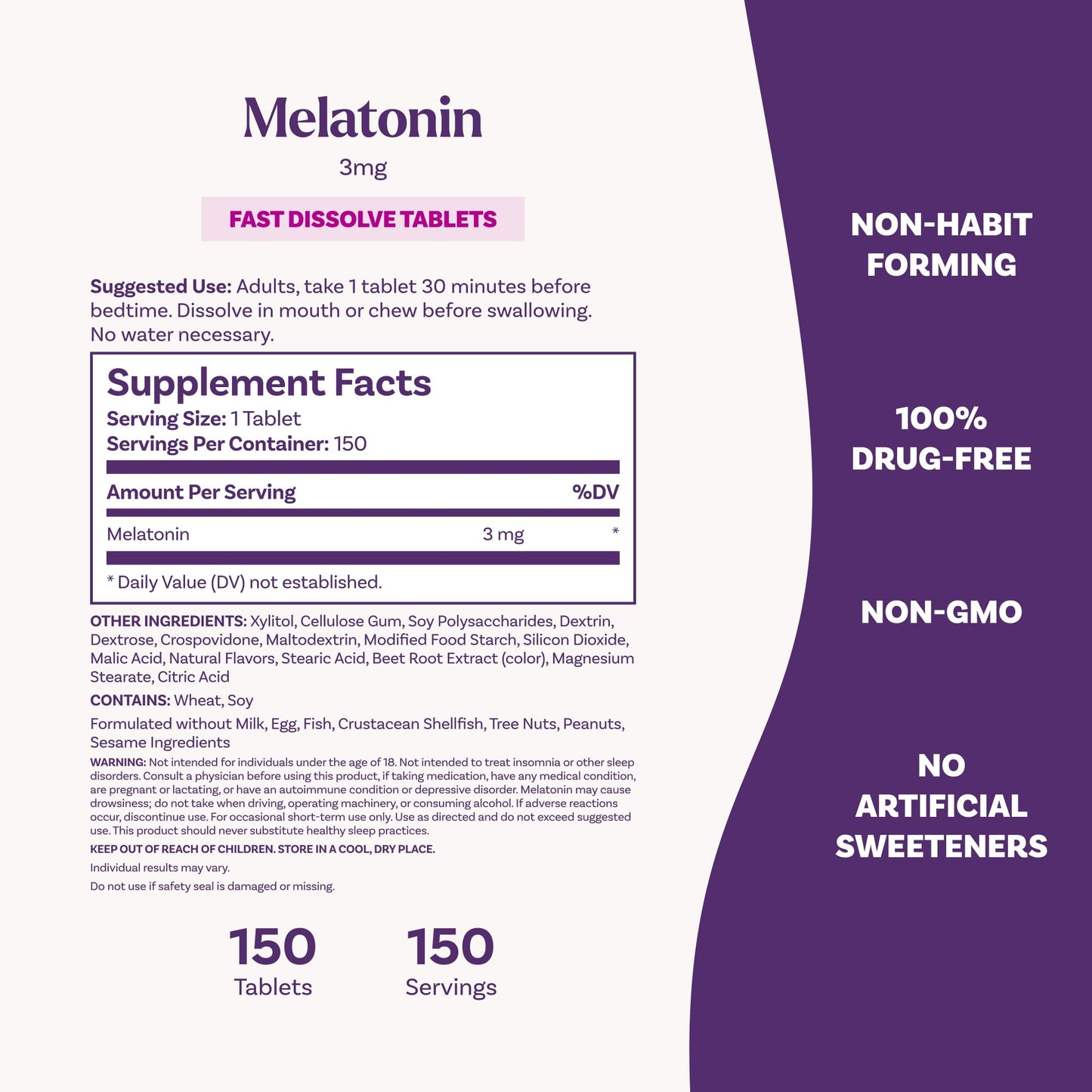 Natrol Fast Dissolve Melatonin 3 mg, Melatonin Supplements for Restful Sleep, Sleep Support for Adults, 150 Strawberry-Flavored Tablets - Maple Wellness Supplements