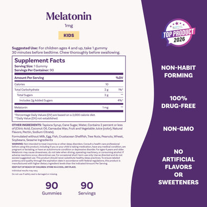 Natrol Kids Melatonin 1mg, for Restful Sleep, 90 Raspberry-Flavored Gummies - Maple Wellness Supplements