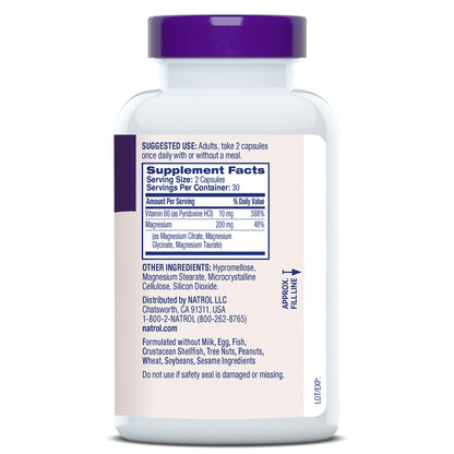 Natrol Triple Magnesium Complex Supplement, Glycinate, Citrate & Taurate 200mg High Absorption, Support Whole Body Wellness, 60 Capsules - Maple Wellness Supplements